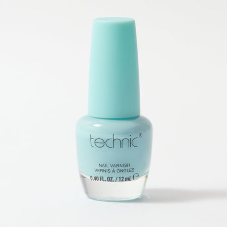A bottle of nail varnish in the shade Summer Skies on a white background