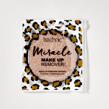 A miracle makeup remover in its leopard print zip bag packaging on a white background.