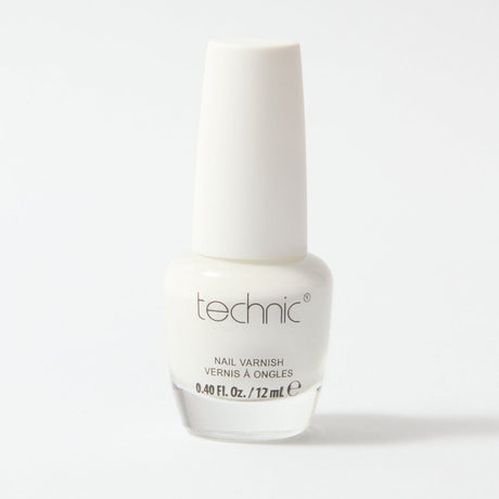 A bottle of nail varnish in the shade White on a white background