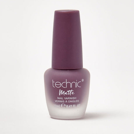 A bottle of matte nail varnish in the shade Back Grape on a white background