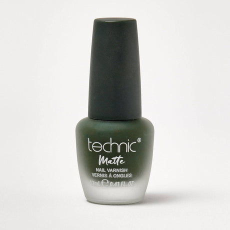 A bottle of matte nail varnish in the shade Amazonian on a white background