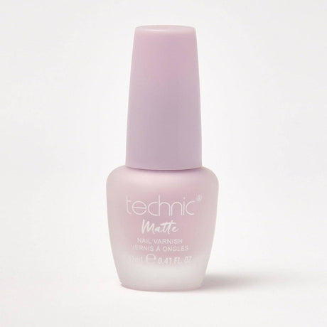 A bottle of pastel matte nail varnish in the shade Sugared Almond on a white background