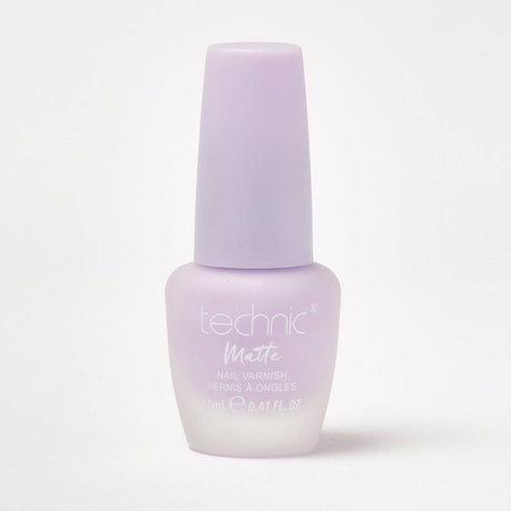 A bottle of pastel matte nail varnish in the shade Lavender on a white background