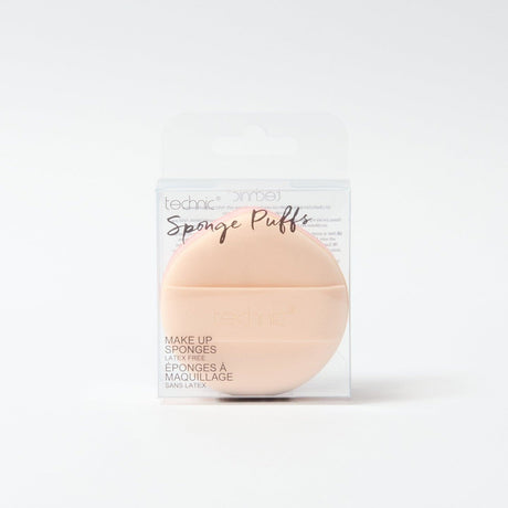 The sponge puffs in clear packaging in front of a white background.