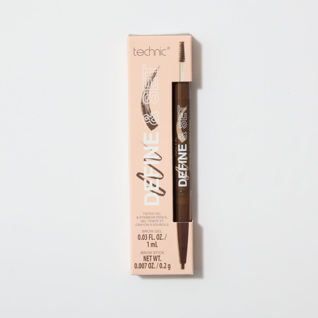 A define and set brow product in the shade Brunette on a white background.