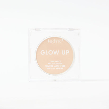 A glow up luminous face powder in the shade Light on a white background.