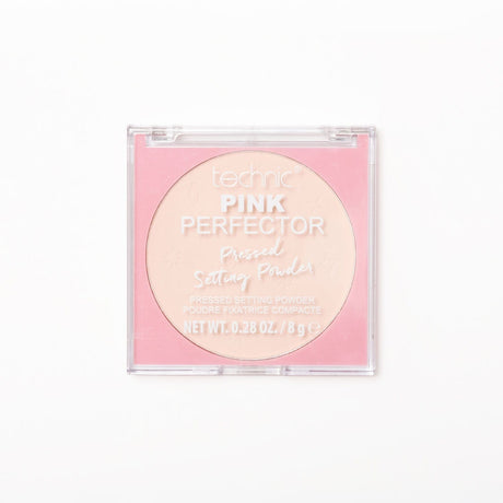Technic Pink Perfector pressed setting powder in clear packaging on a white background
