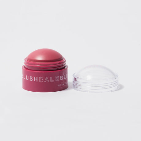 Velvet Rose Blush Balm with open clear lid on a white background