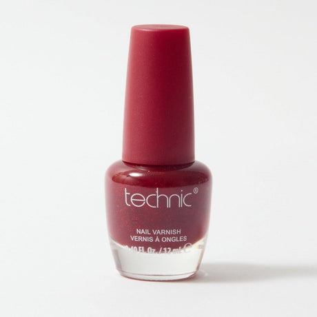 A bottle of shimmer nail varnish in the shade Brooklyn Babe on a white background.