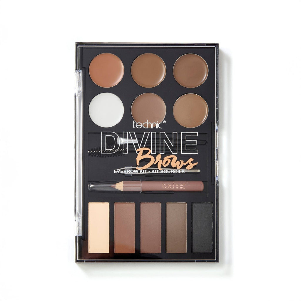 The divine brows palette out of the giftset packaging on a white background.