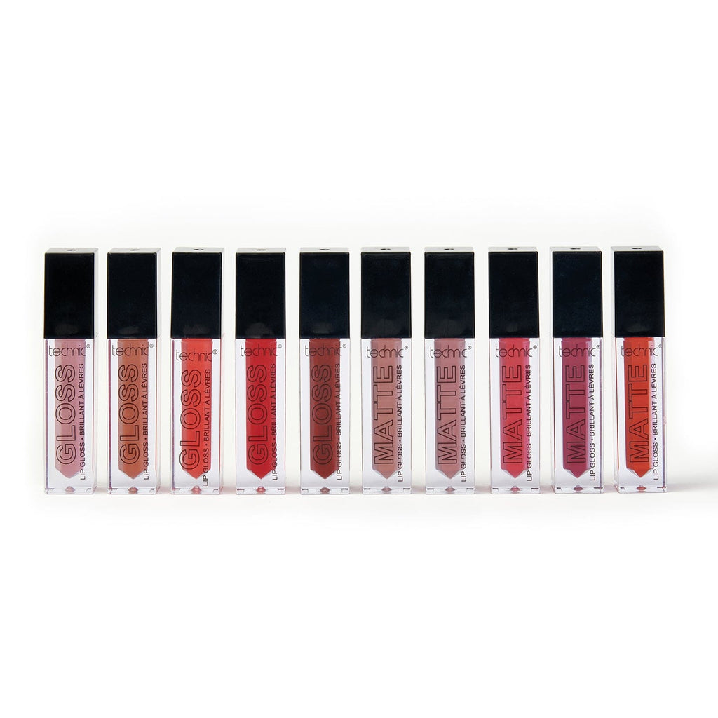 All 10 of the lip products out of the box, on a white background.