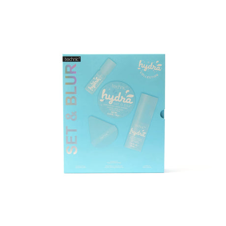 Technic Set & Blur Hydra Collection makeup kit in a light blue box.