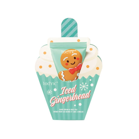 A teal and white cupcake-shaped cosmetic tube labeled 'technic Iced Gingerbread' with a gingerbread man illustration, shown on a plain white background.